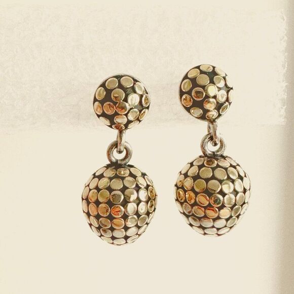 John Hardy Vintage 925 Silver 18K Yellow Gold Dot Oval Drop Pierced Earrings - Picture 1 of 7